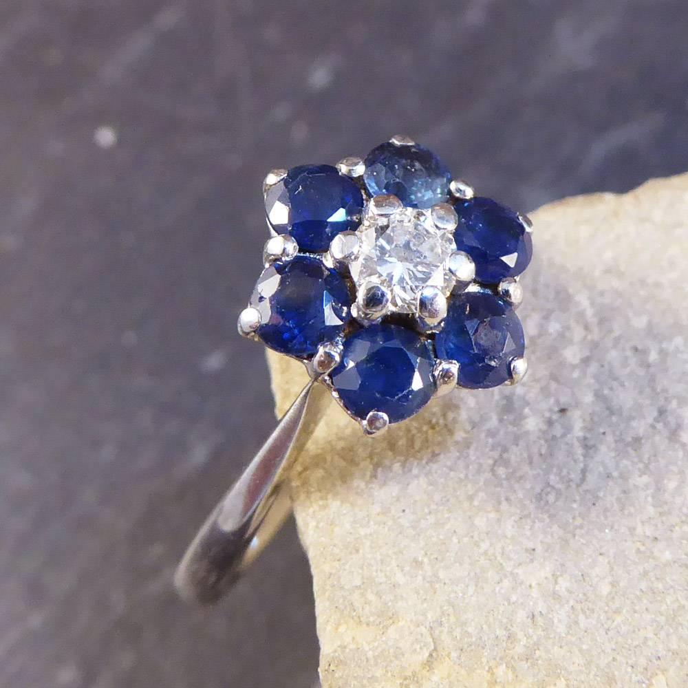 Graff Sapphire and Diamond Cluster 18 Carat White Gold Ring 4