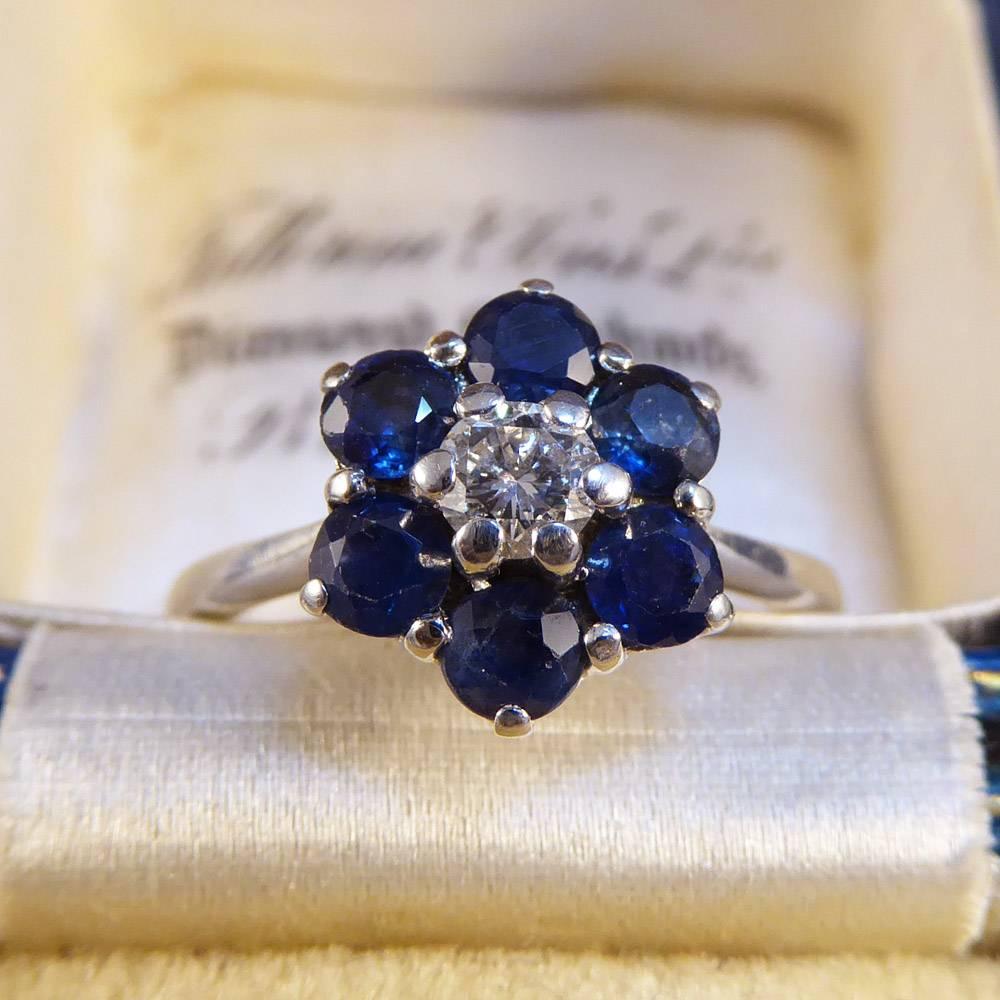 Graff Sapphire and Diamond Cluster 18 Carat White Gold Ring 6