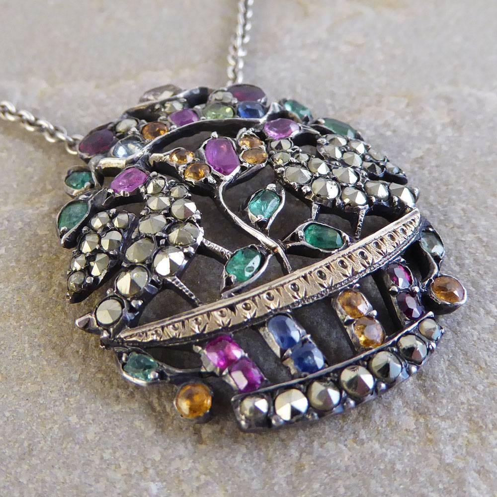 Edwardian Multi-Gem set Marcasite and Gold Inlay Bird Pendant Necklace. This piece has been previously converted from a Brooch to a Necklace!

Condition: Very Good, slightest signs of wear due to age and use

Defects: None

Date / Period:
