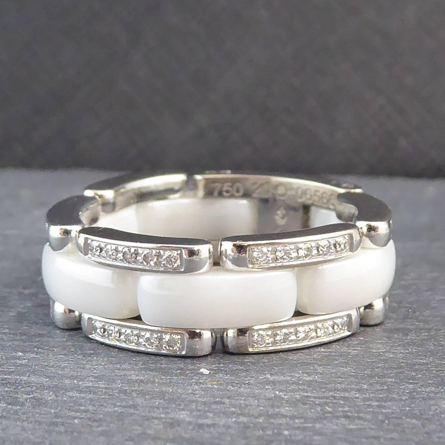 Contemporary Chanel Ultra White Ceramic Diamond Ring, 18 Carat White Gold