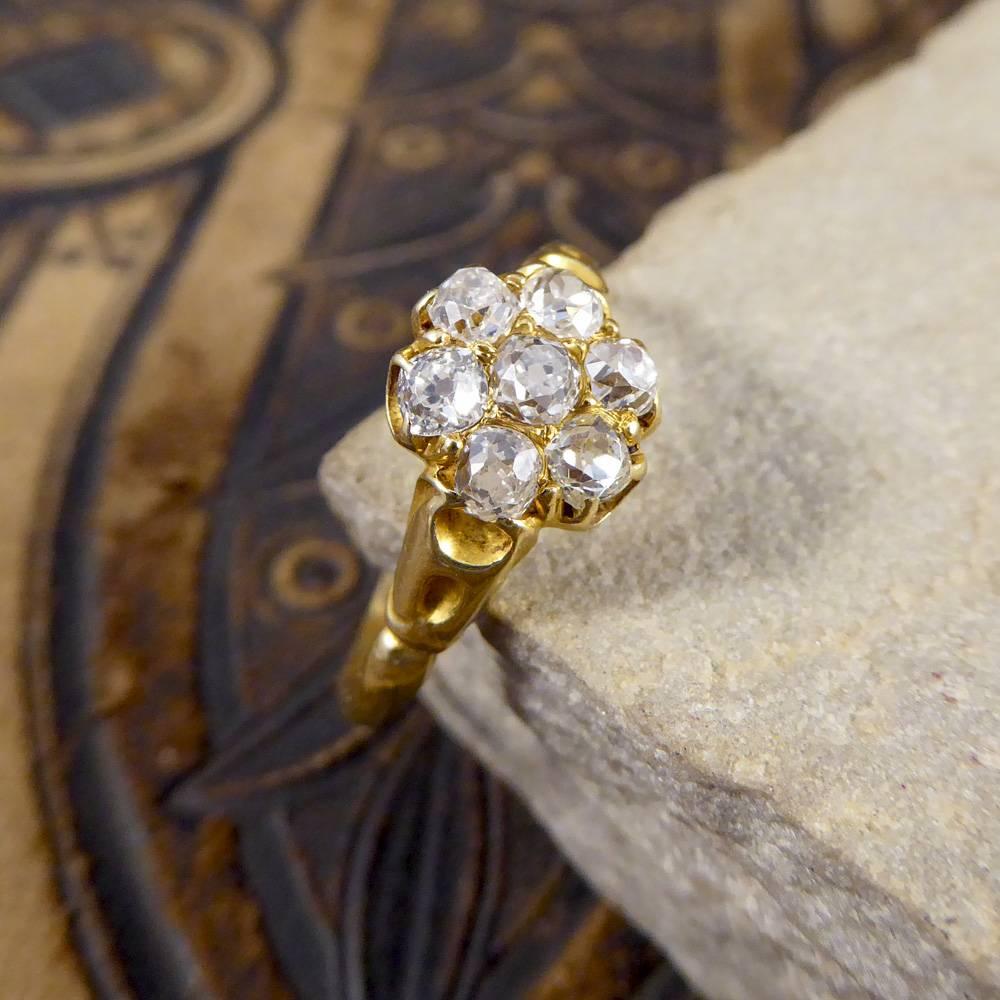 Victorian Antique Flower Cluster Diamond 18 Carat Gold Ring 1