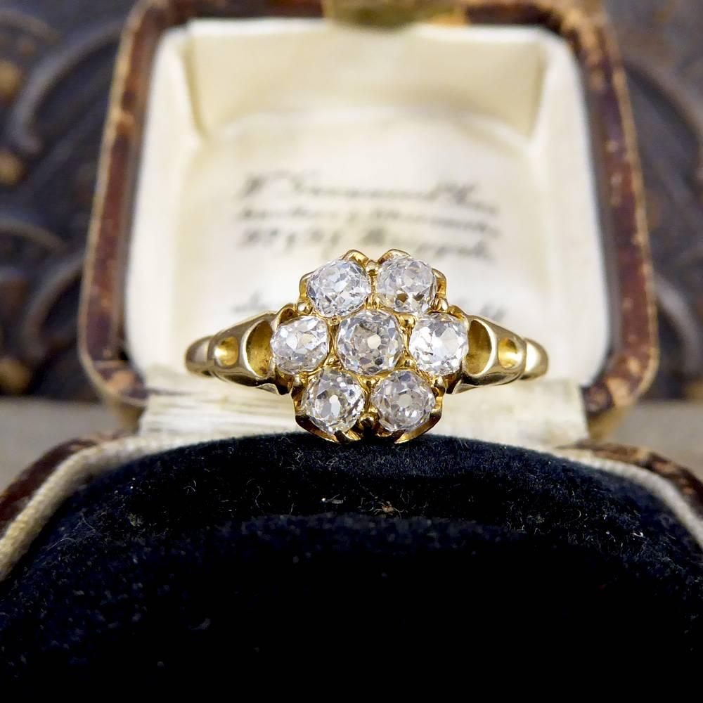Victorian Antique Flower Cluster Diamond 18 Carat Gold Ring 2