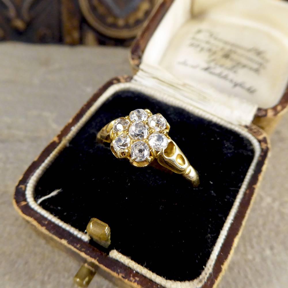 Victorian Antique Flower Cluster Diamond 18 Carat Gold Ring 3