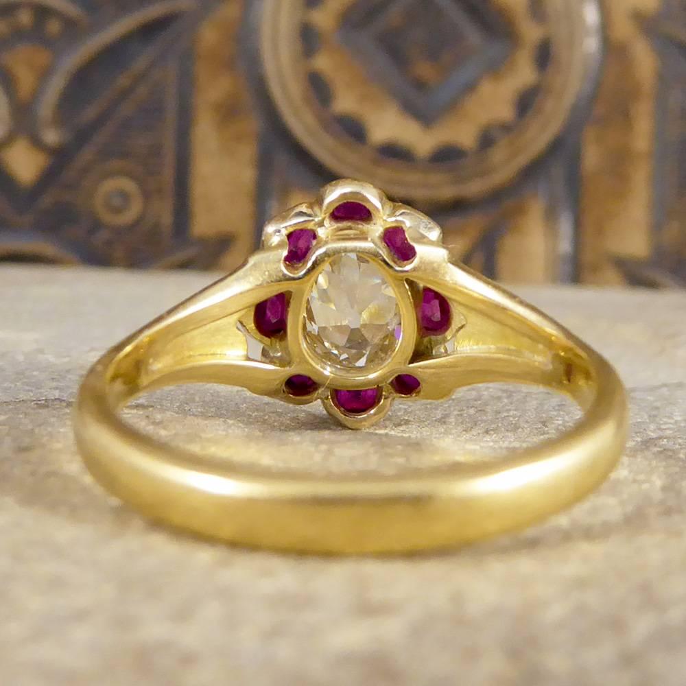 Women's Antique Victorian Ruby and Old Pear Cut Diamond Cluster Ring in 18 Carat Gold