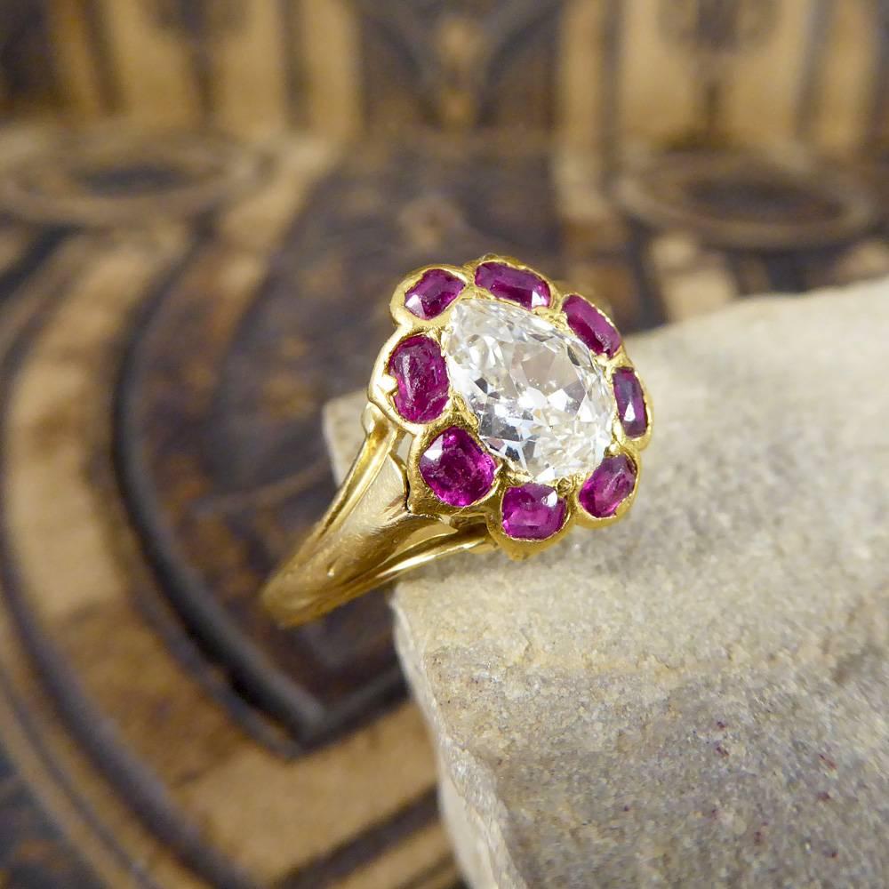 Antique Victorian Ruby and Old Pear Cut Diamond Cluster Ring in 18 Carat Gold 3
