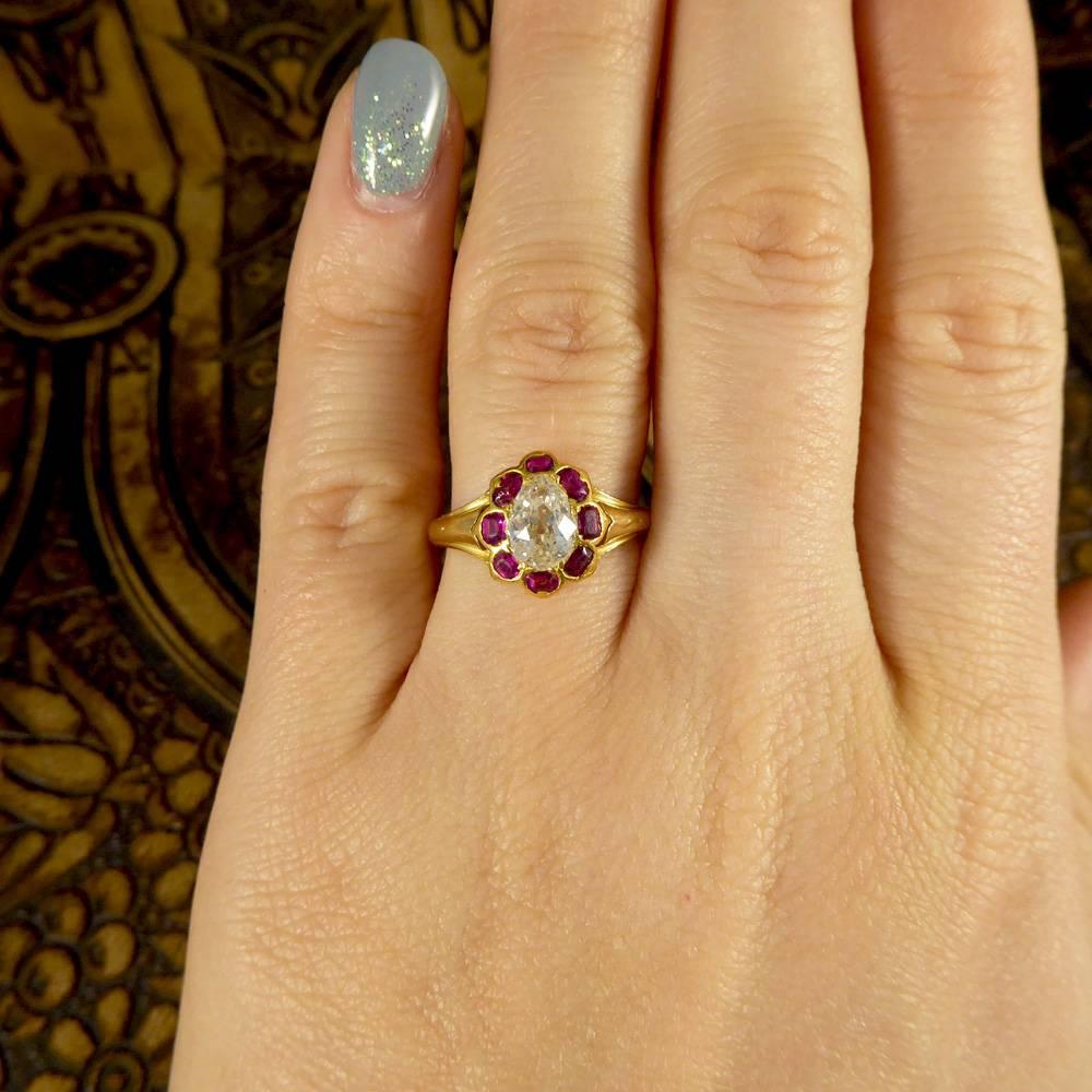 Antique Victorian Ruby and Old Pear Cut Diamond Cluster Ring in 18 Carat Gold 6