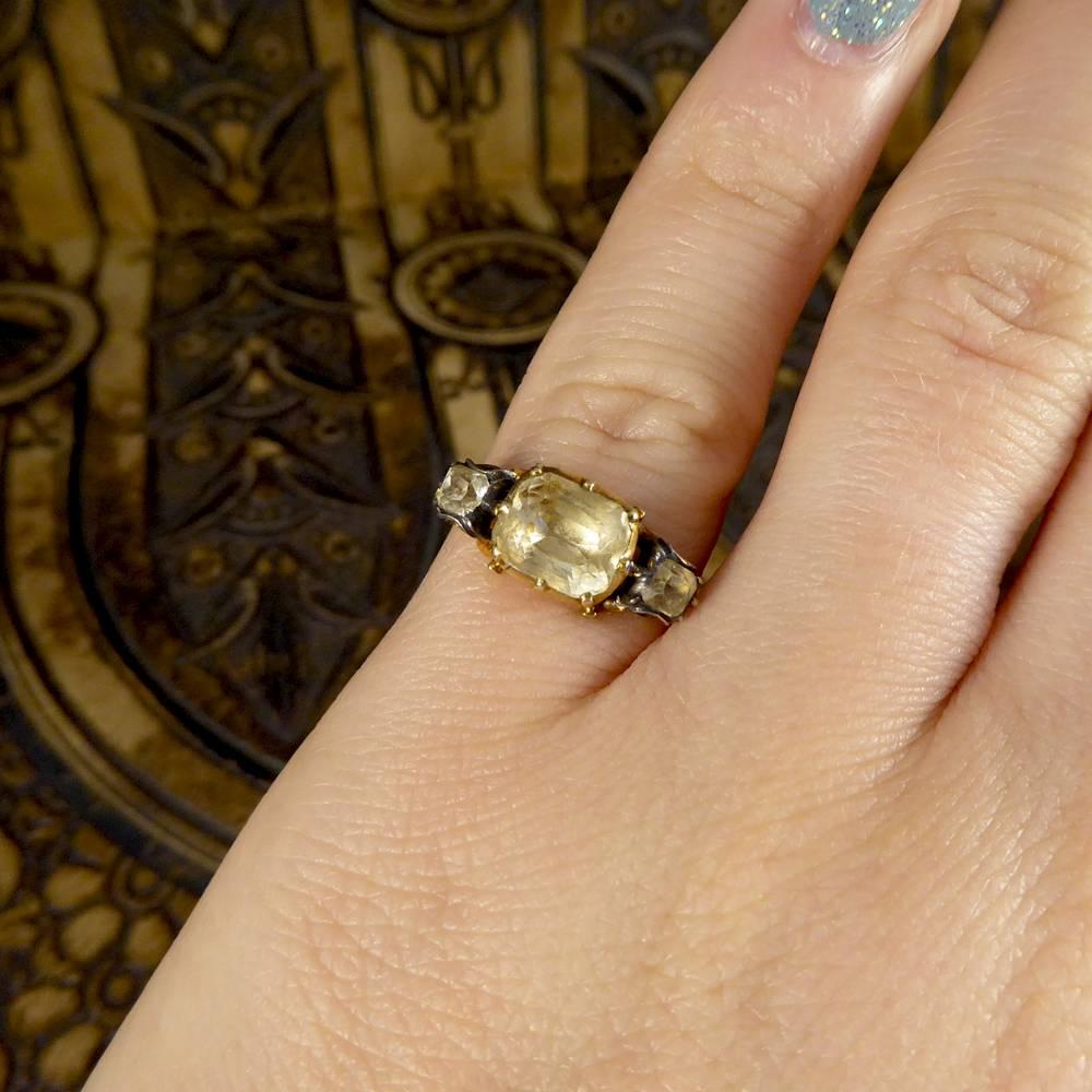 Georgian Foiled Back Paste Three-Stone 18 Carat Gold Ring 1