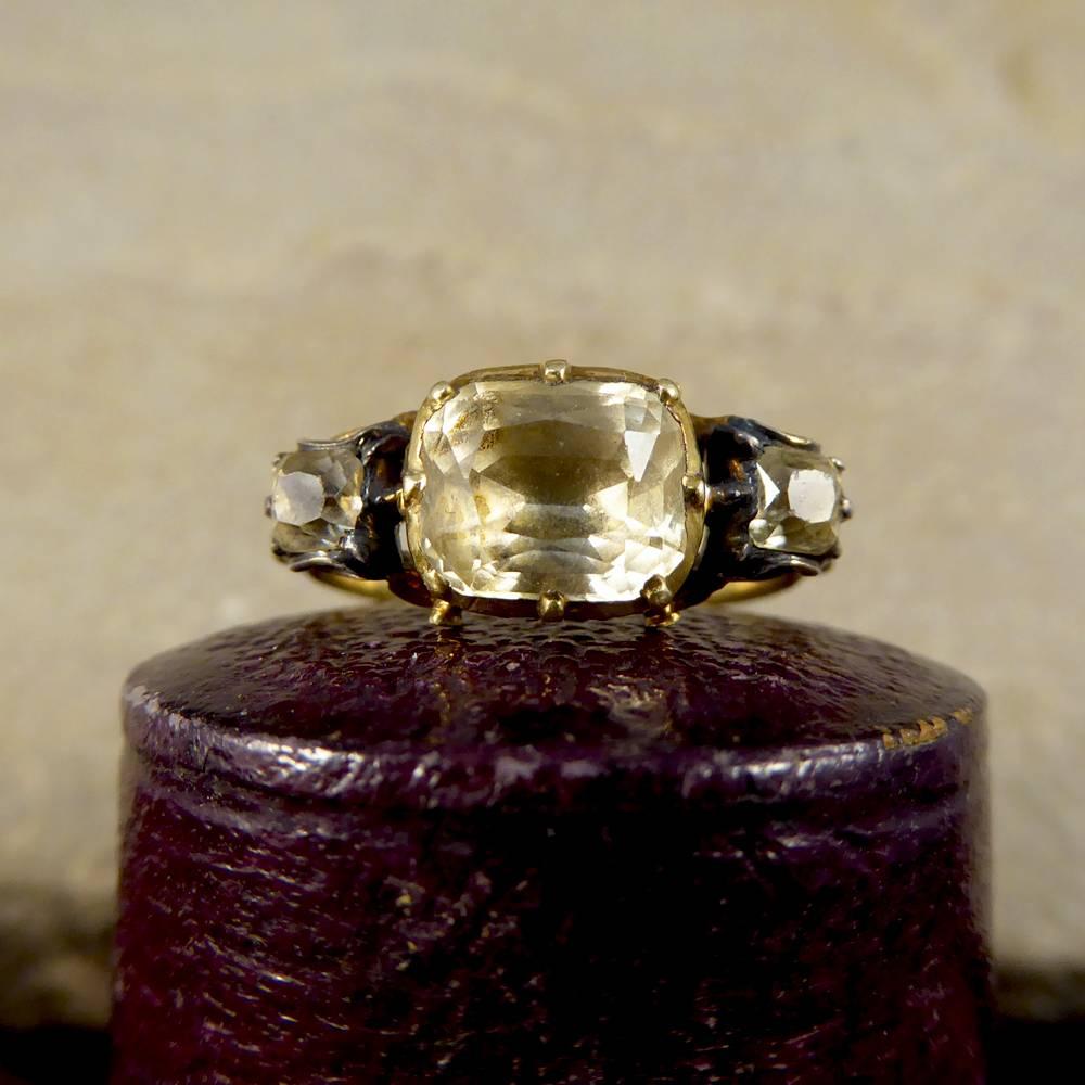 Georgian Foiled Back Paste Three-Stone 18 Carat Gold Ring 3