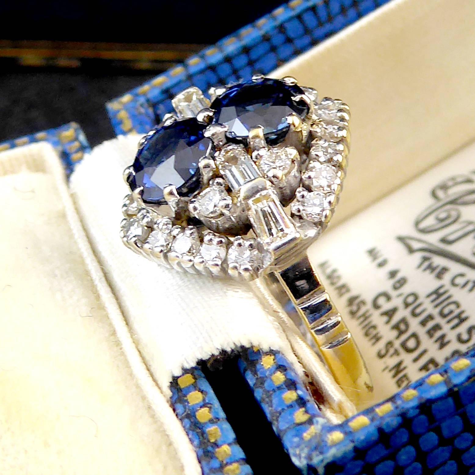 Vintage Sapphire and Diamond Cluster Dress Ring, Hallmarked 1991 3