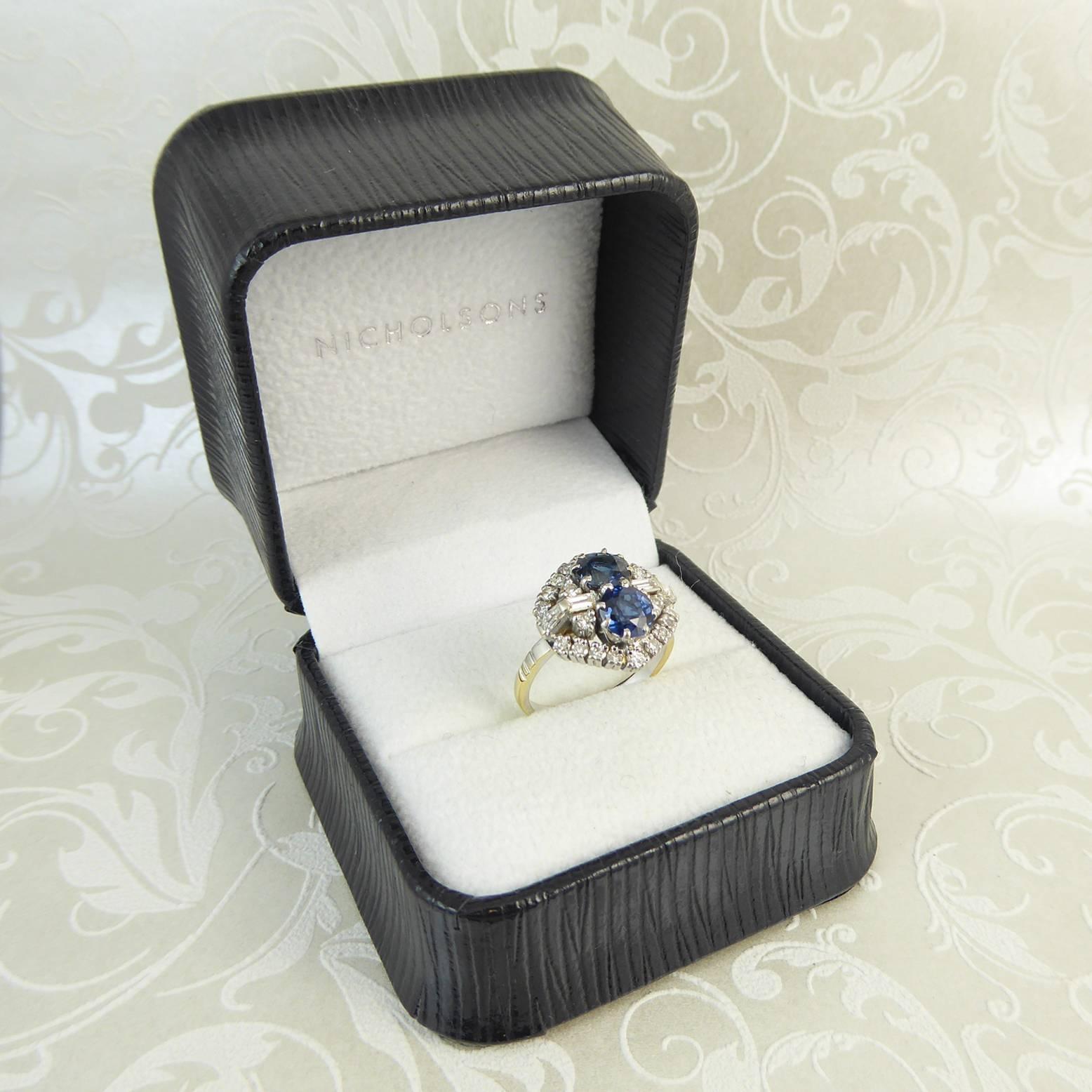 Retro Vintage Sapphire and Diamond Cluster Dress Ring, Hallmarked 1991