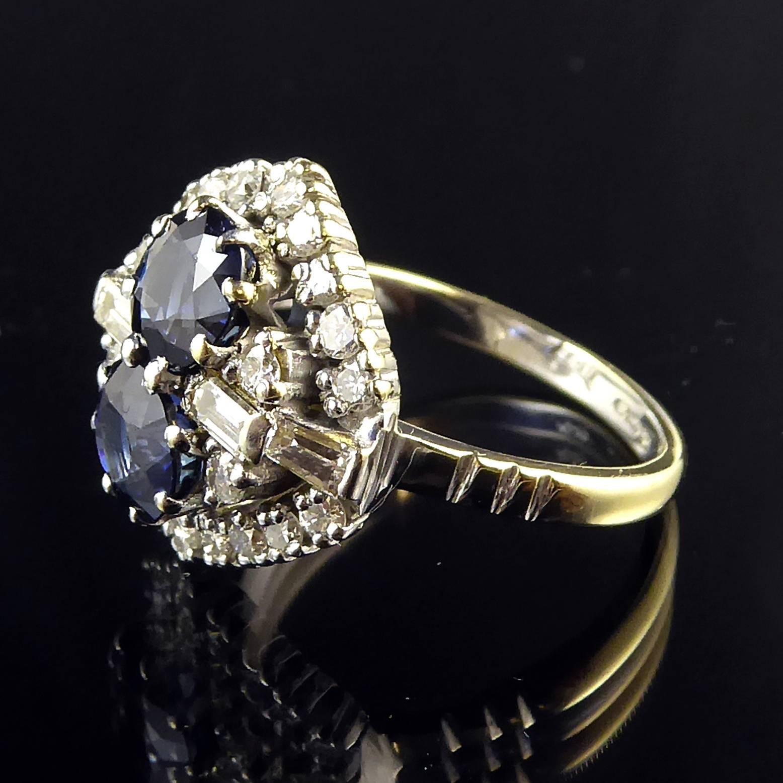 Vintage Sapphire and Diamond Cluster Dress Ring, Hallmarked 1991 1