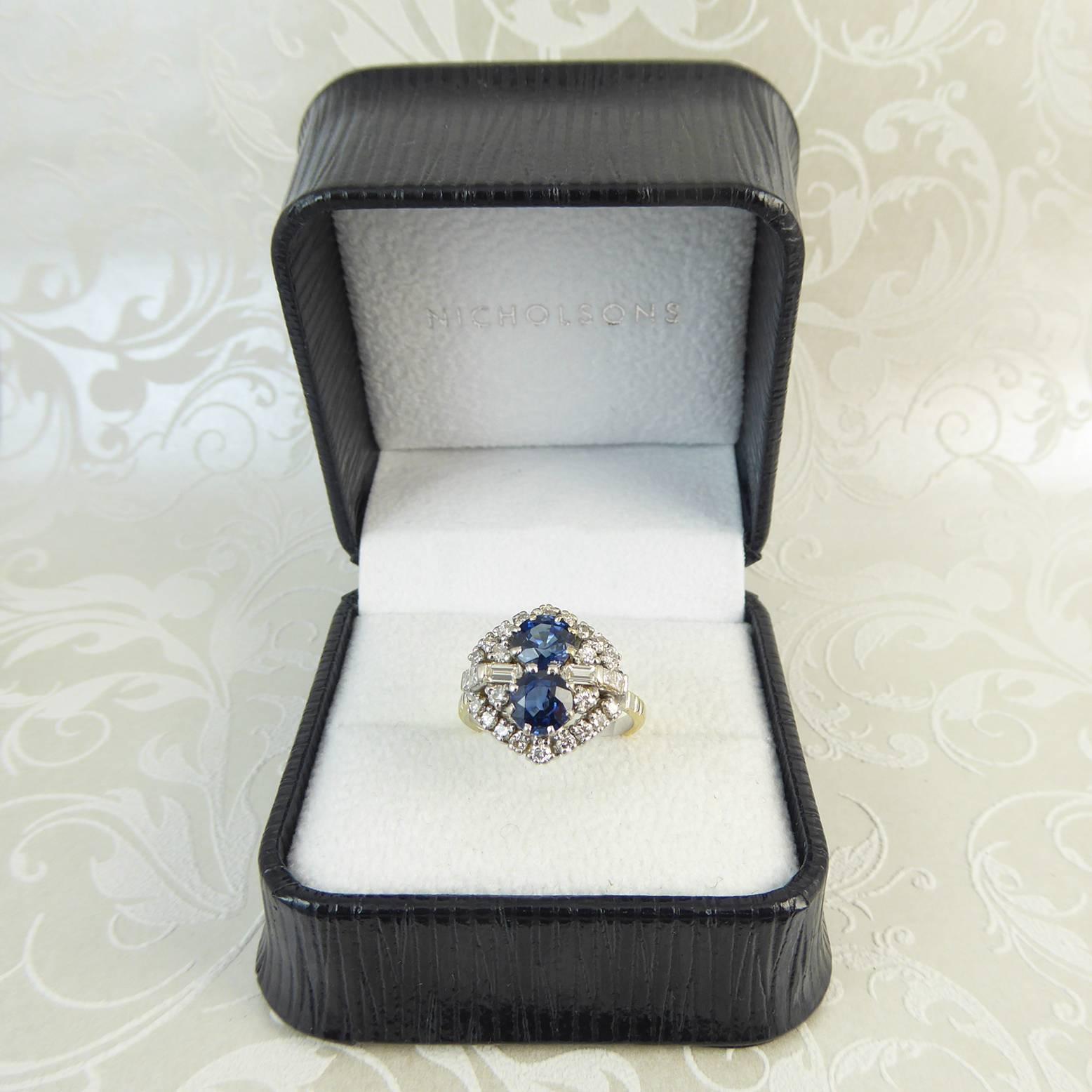 Vintage Sapphire and Diamond Cluster Dress Ring, Hallmarked 1991 In Excellent Condition In Yorkshire, West Yorkshire