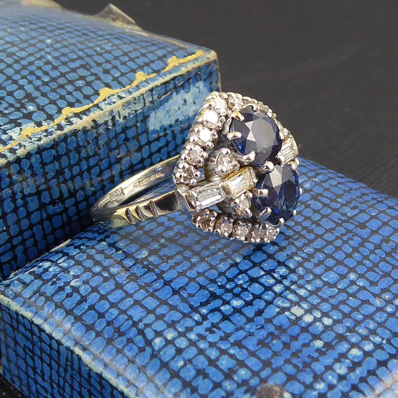Round Cut Vintage Sapphire and Diamond Cluster Dress Ring, Hallmarked 1991