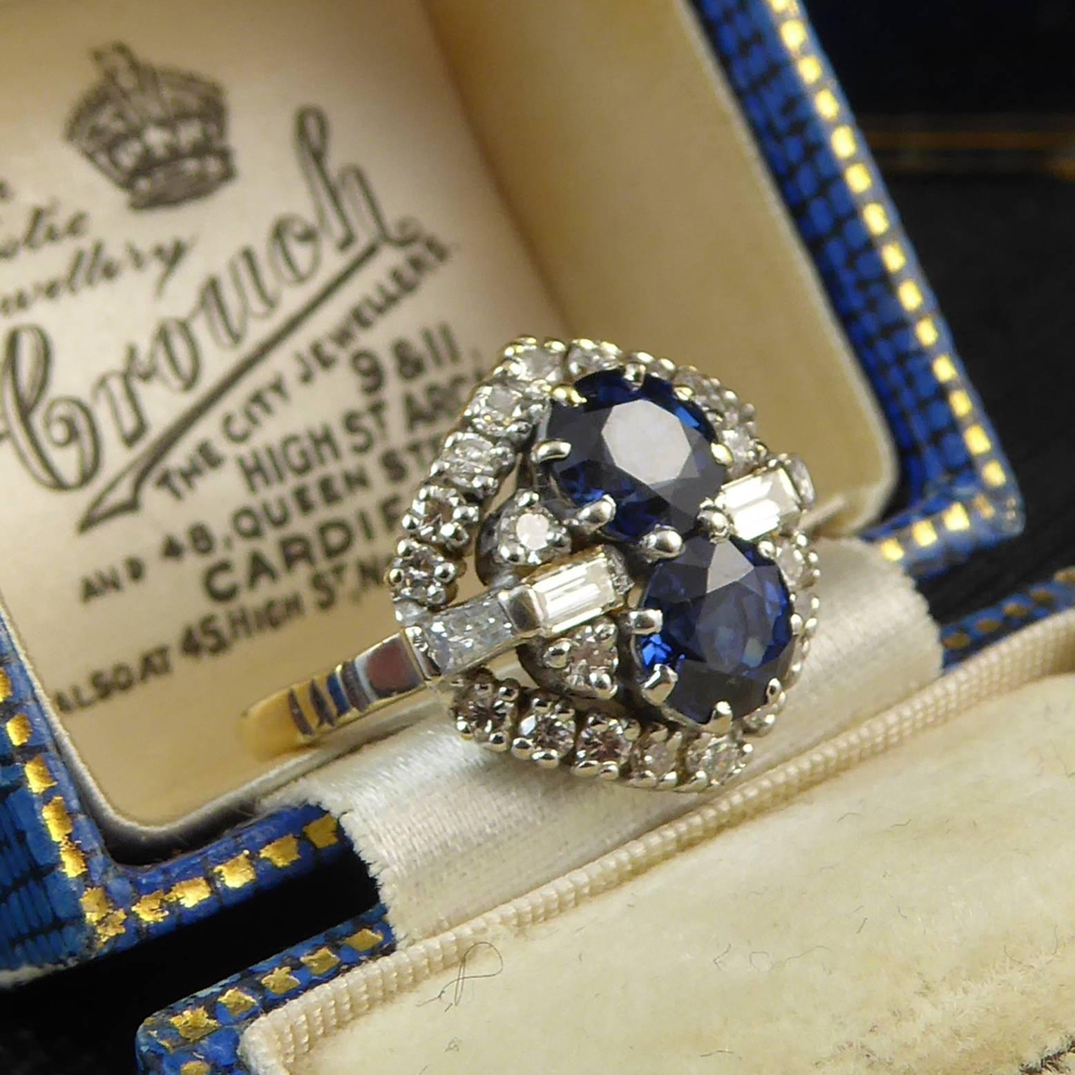 Vintage Sapphire and Diamond Cluster Dress Ring, Hallmarked 1991 2