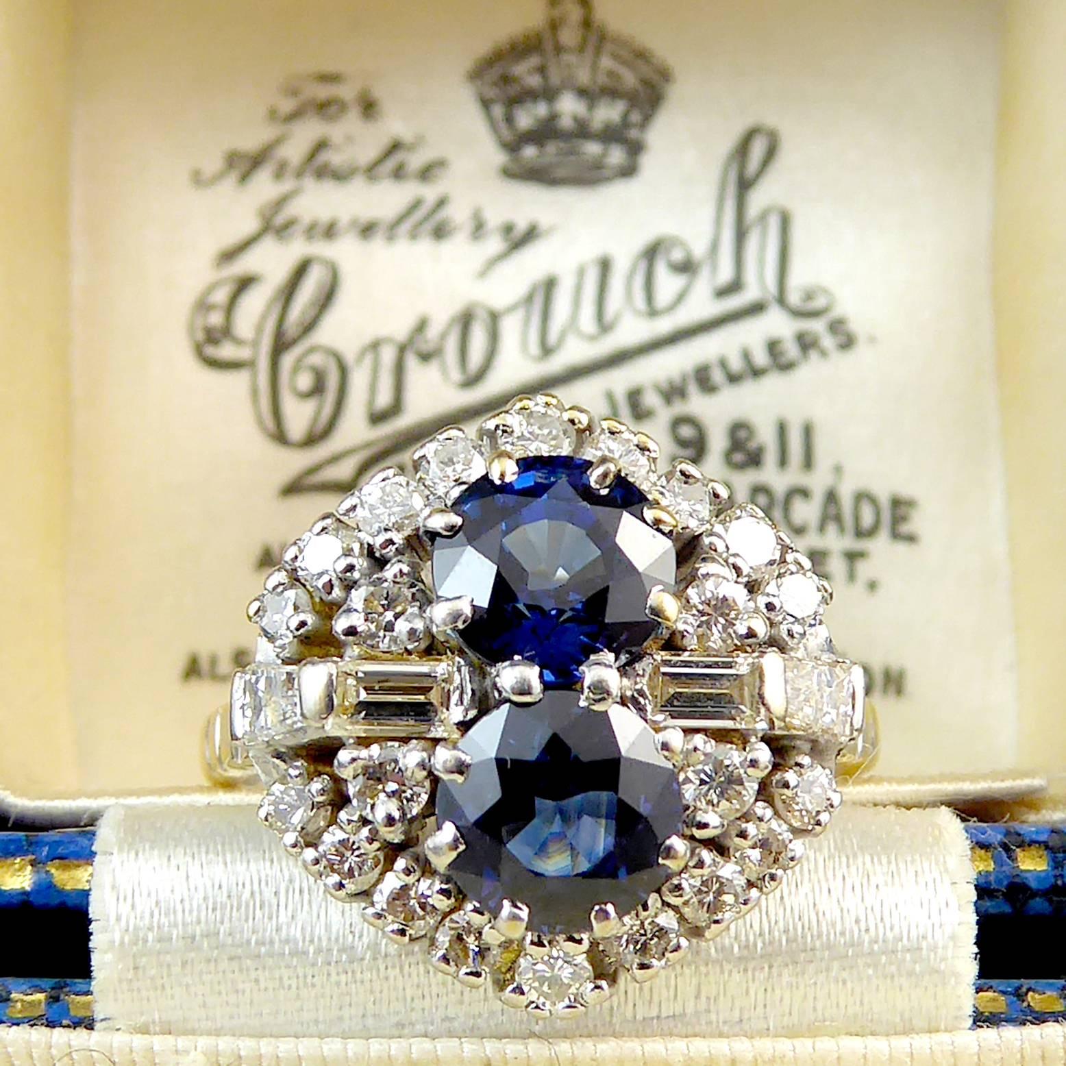 Women's Vintage Sapphire and Diamond Cluster Dress Ring, Hallmarked 1991