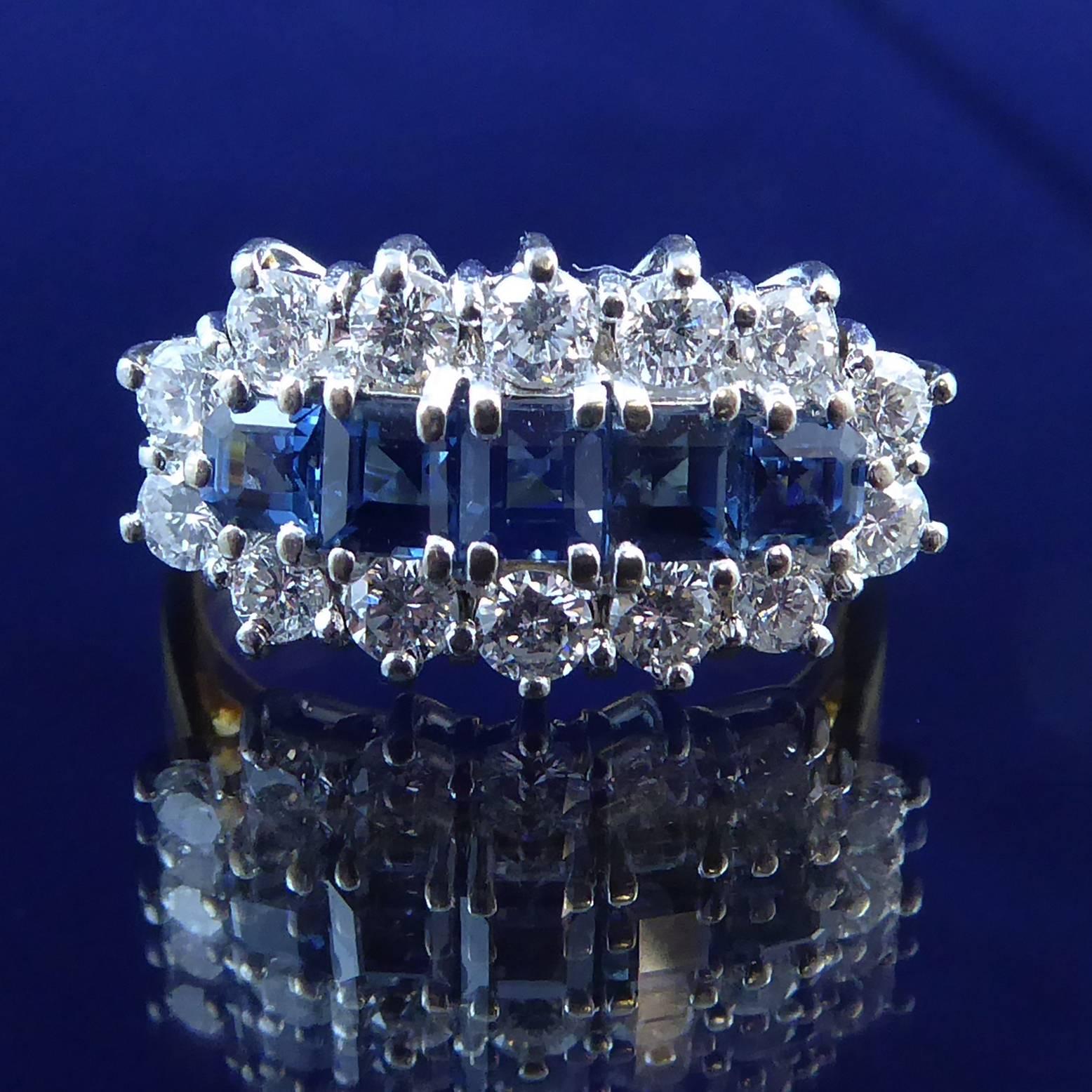1980s Vintage Sapphire Diamond Cluster In Excellent Condition In Yorkshire, West Yorkshire