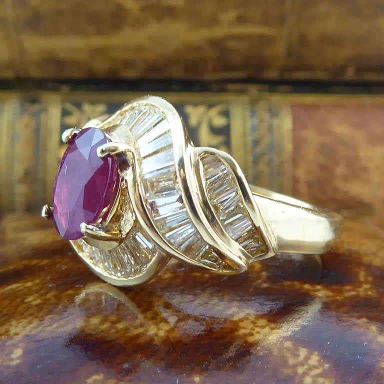 Vintage Ruby Diamond Cocktail Ring, circa 1980s For Sale at 1stdibs