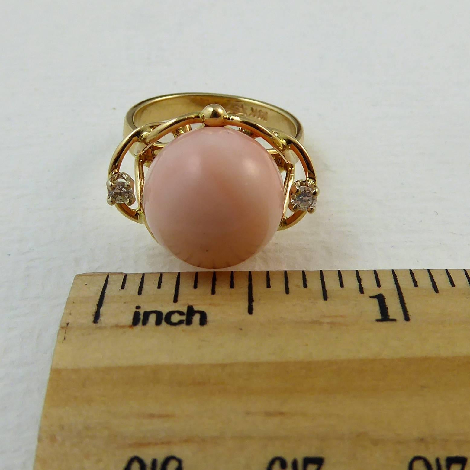 Vintage Coral and Diamond Cocktail Ring 5