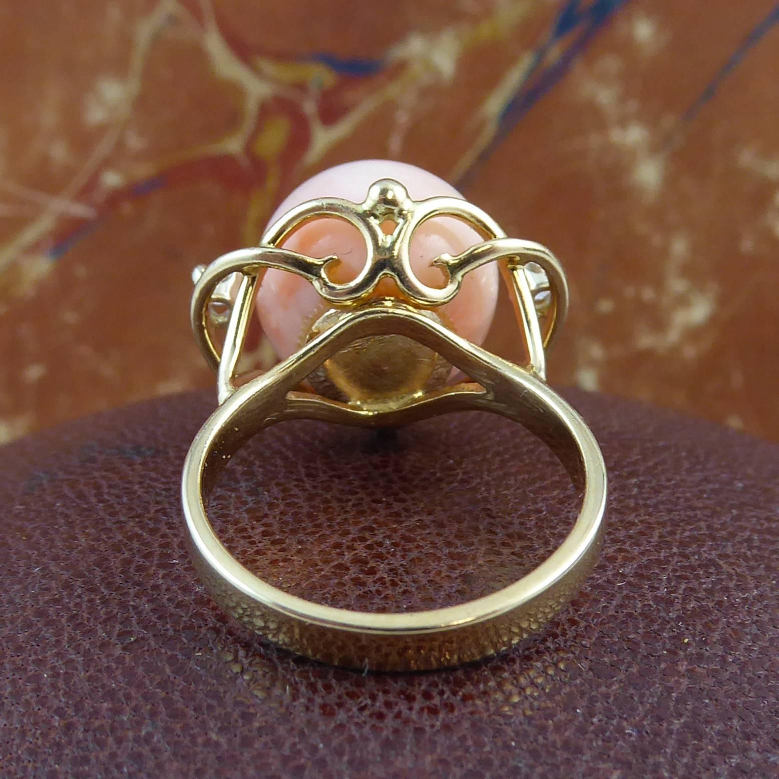 Vintage Coral and Diamond Cocktail Ring 2