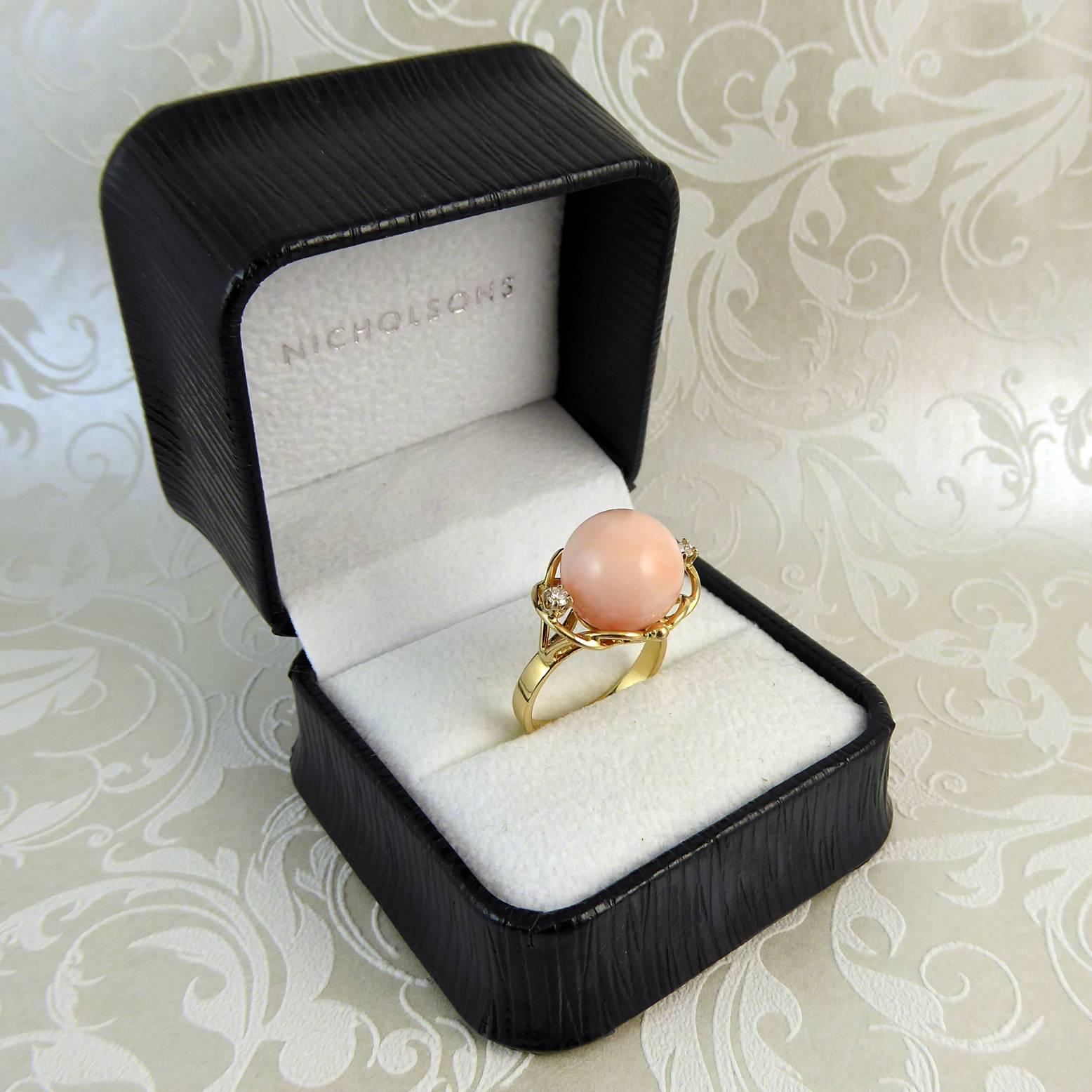 Vintage Coral and Diamond Cocktail Ring In Good Condition In Yorkshire, West Yorkshire