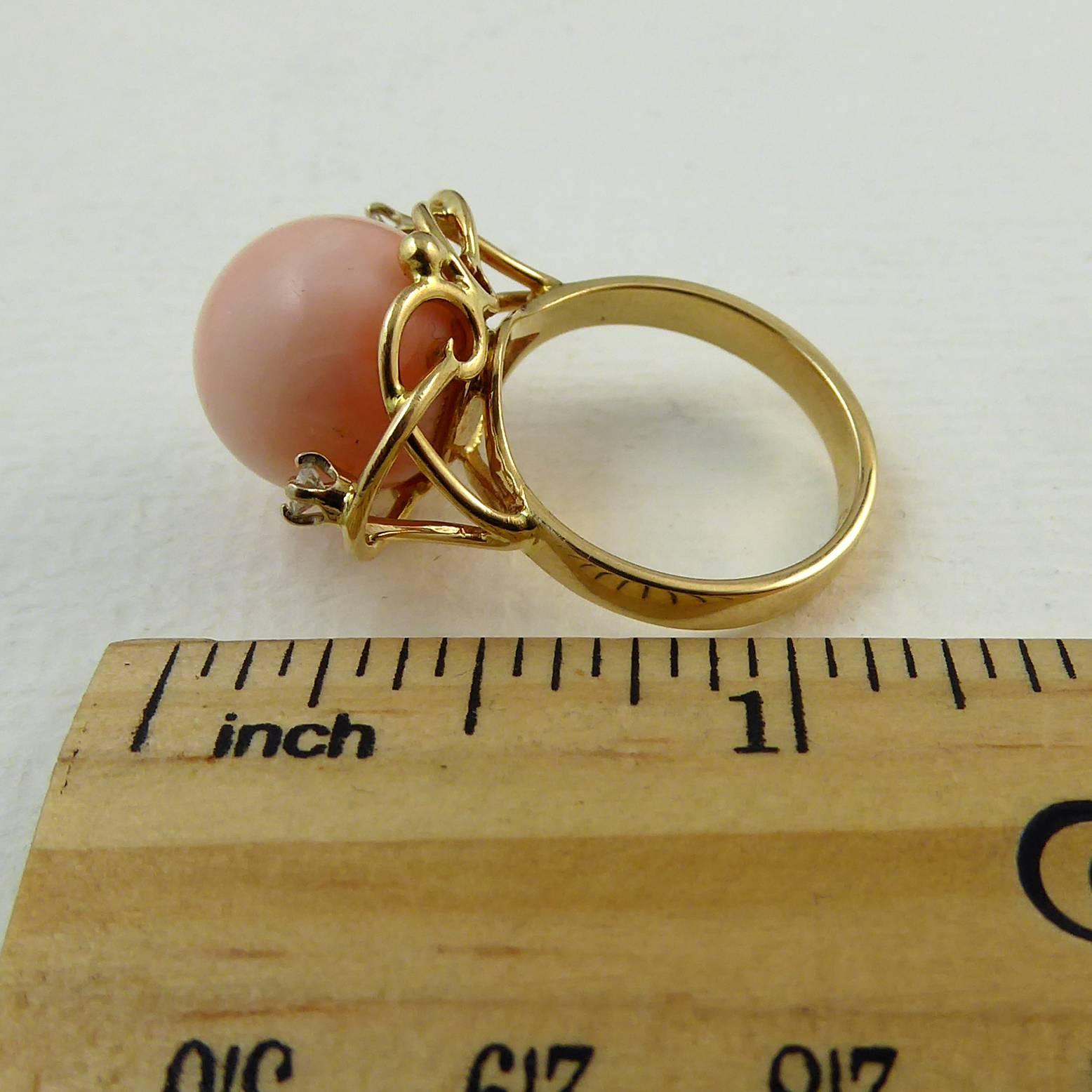 Vintage Coral and Diamond Cocktail Ring 4