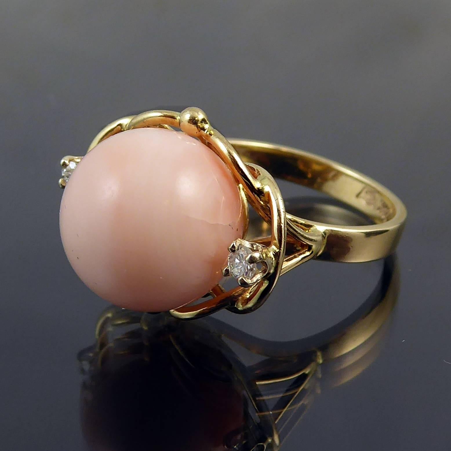 Vintage Coral and Diamond Cocktail Ring 3