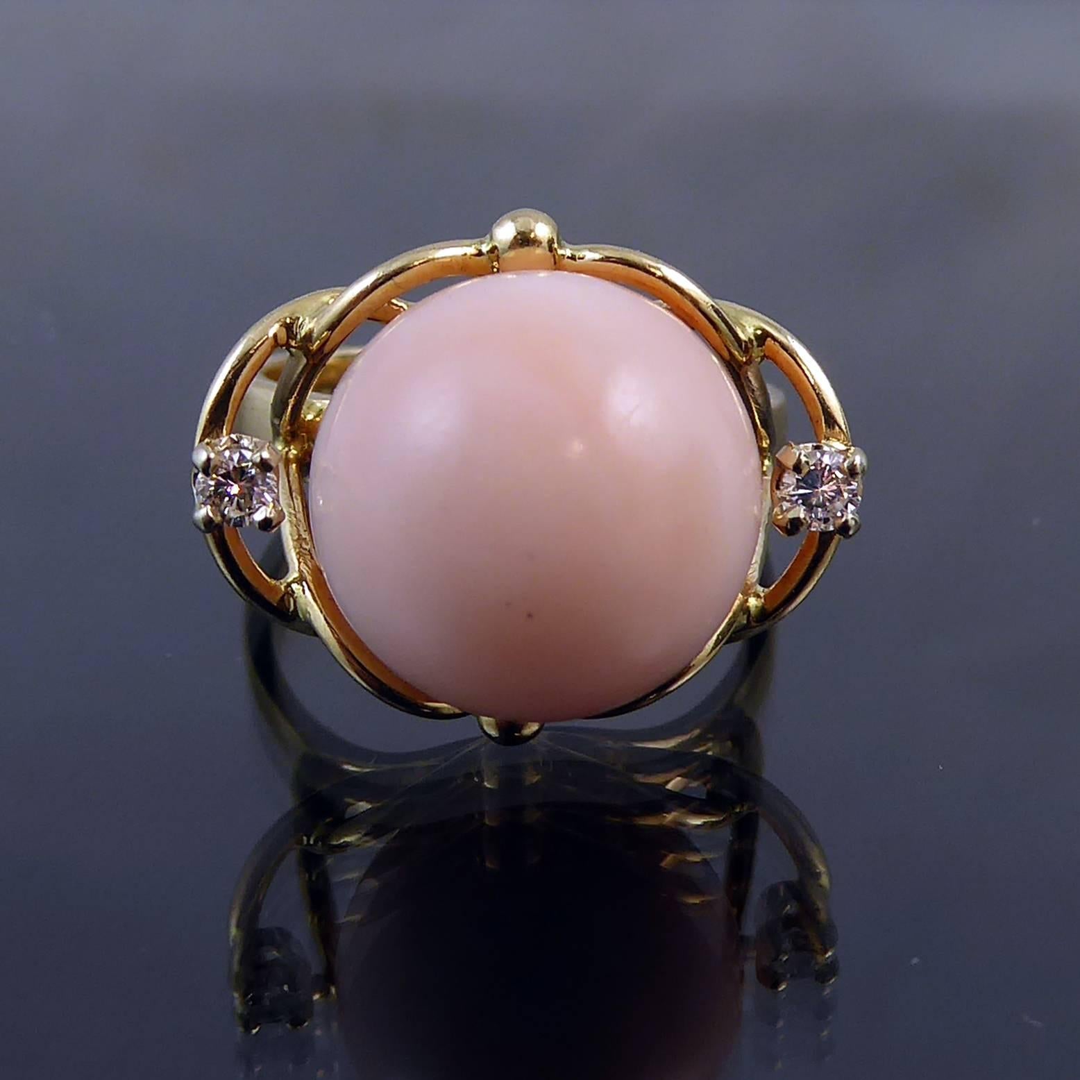 Women's Vintage Coral and Diamond Cocktail Ring
