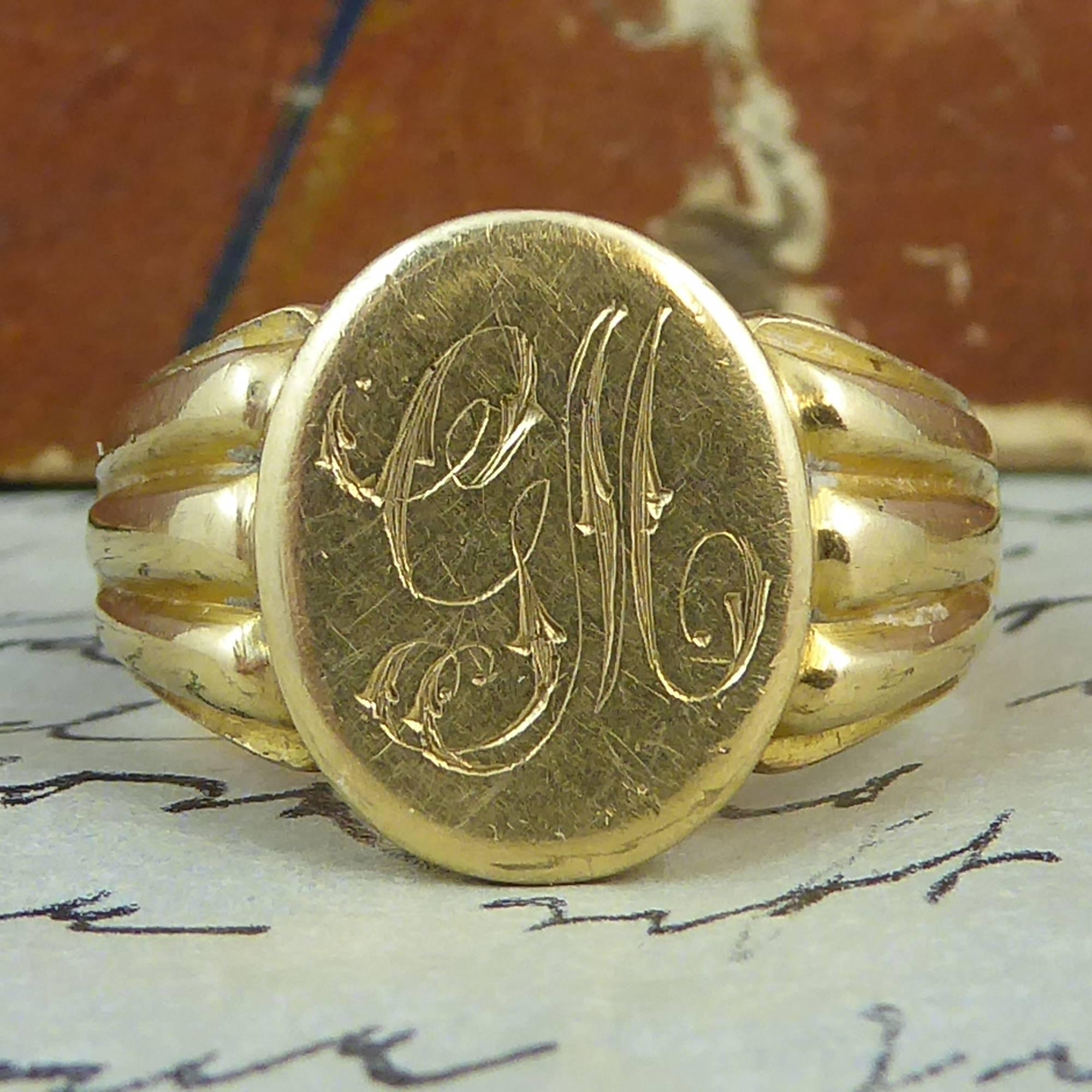Edwardian Antique Gold Gents Signet Ring, Hallmarked London 1911, 18 Carat Gold 2