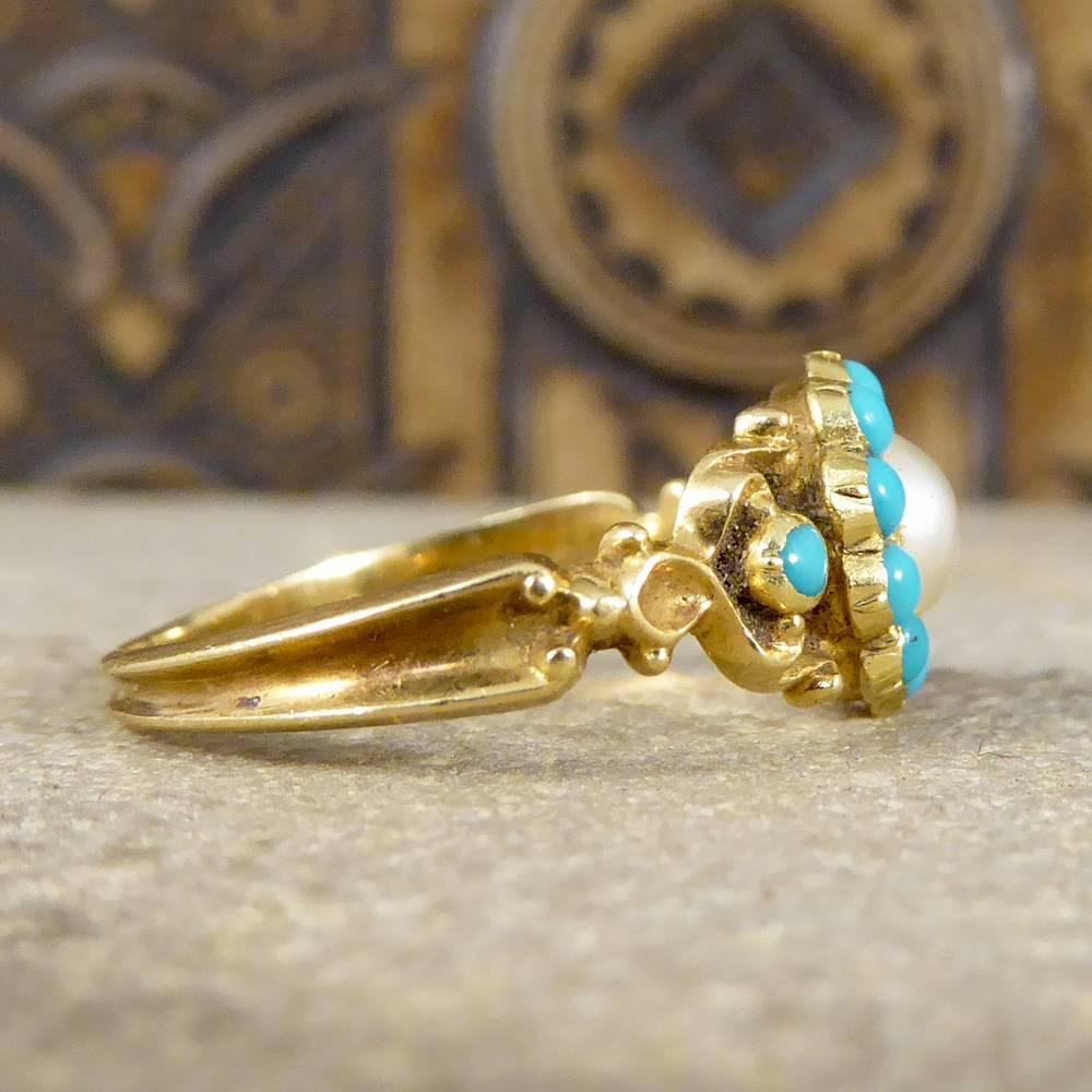 Victorian Antique Turquoise and Pearl Gold Cluster Locket Ring