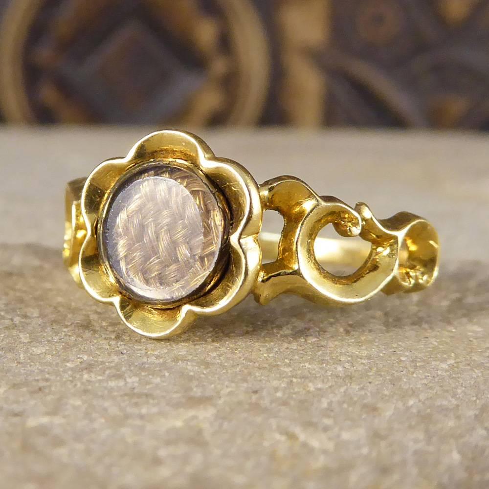 Victorian Flower Mourning 15 Carat Gold Ring 1