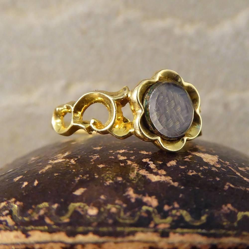 Victorian Flower Mourning 15 Carat Gold Ring 4