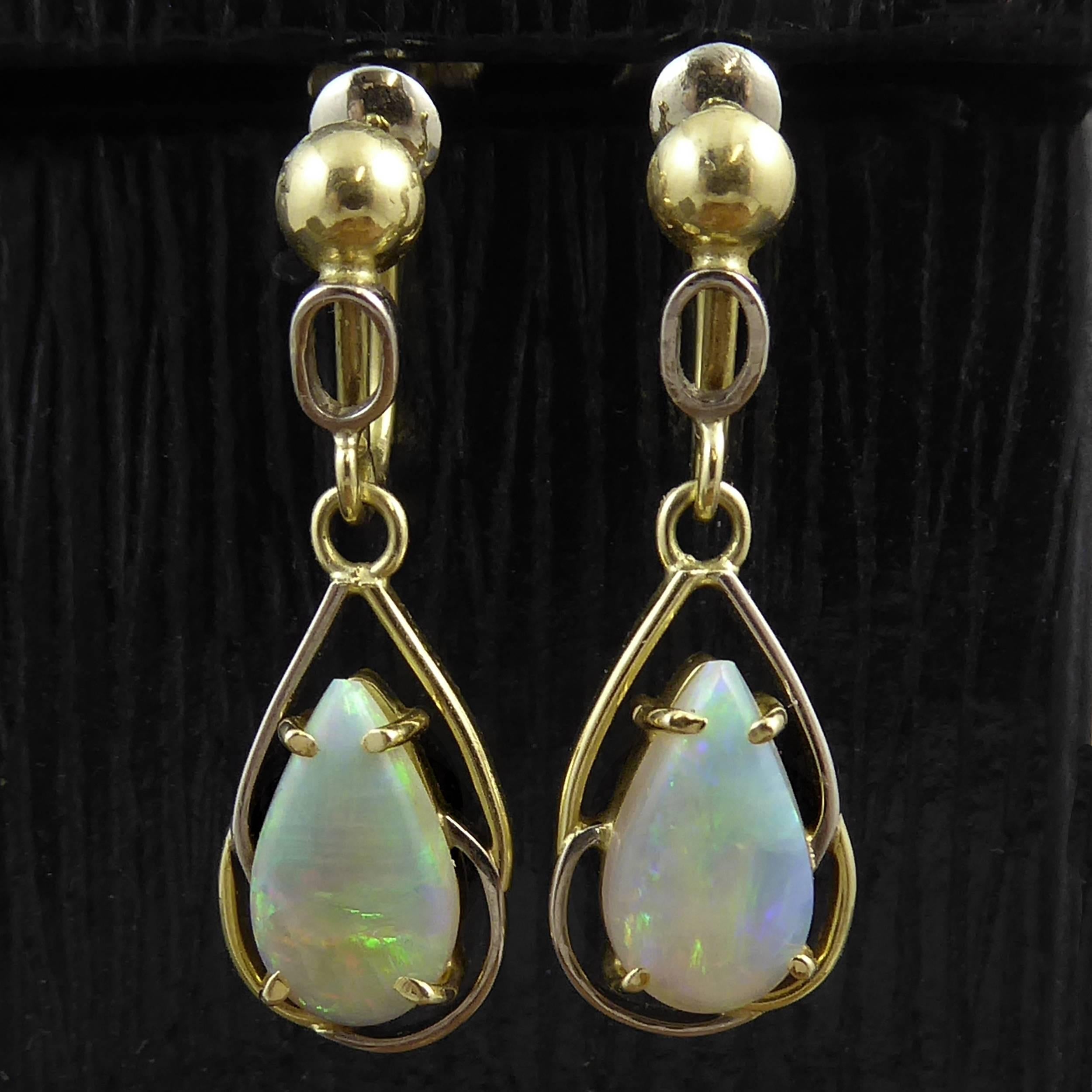 Women's Vintage Pear Shaped Opal Drop Earrings, 18 Carat Gold, circa 1980s