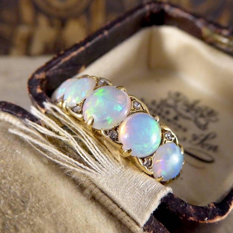 Antique Victorian Diamond and Opal 18 Carat Gold Large Five-Stone Ring ...