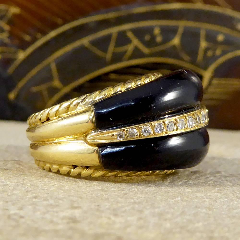 Vintage Black Onyx and Diamond 18 Carat Gold Ring In Good Condition In Yorkshire, West Yorkshire