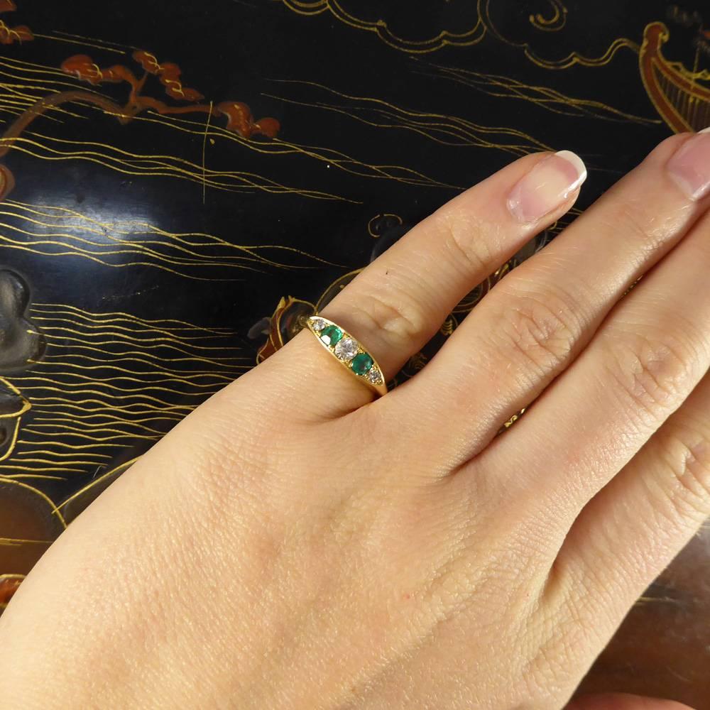 Antique Emerald and Diamond Five Stone Ring in 18 Carat Yellow Gold 2