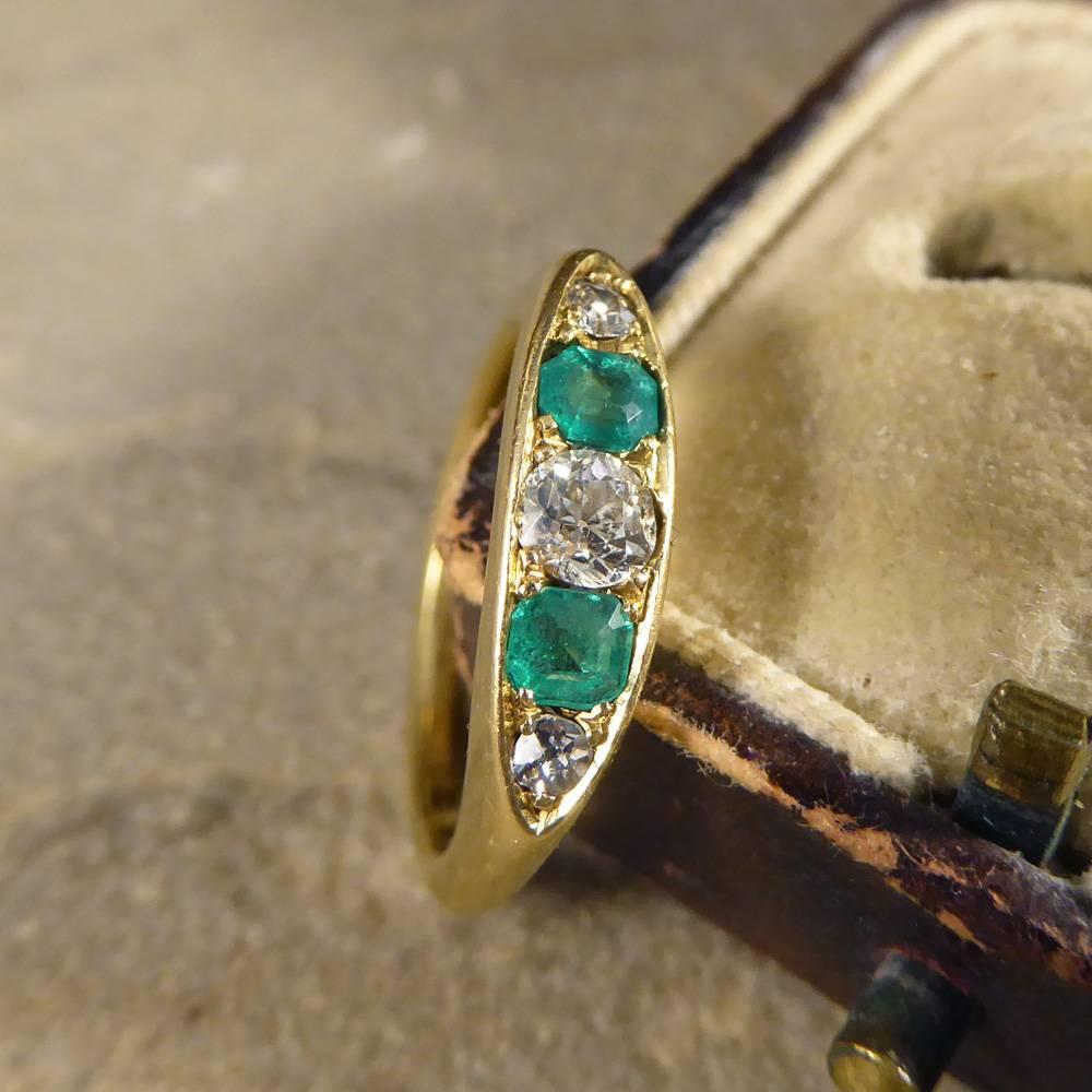 Antique Emerald and Diamond Five Stone Ring in 18 Carat Yellow Gold 3