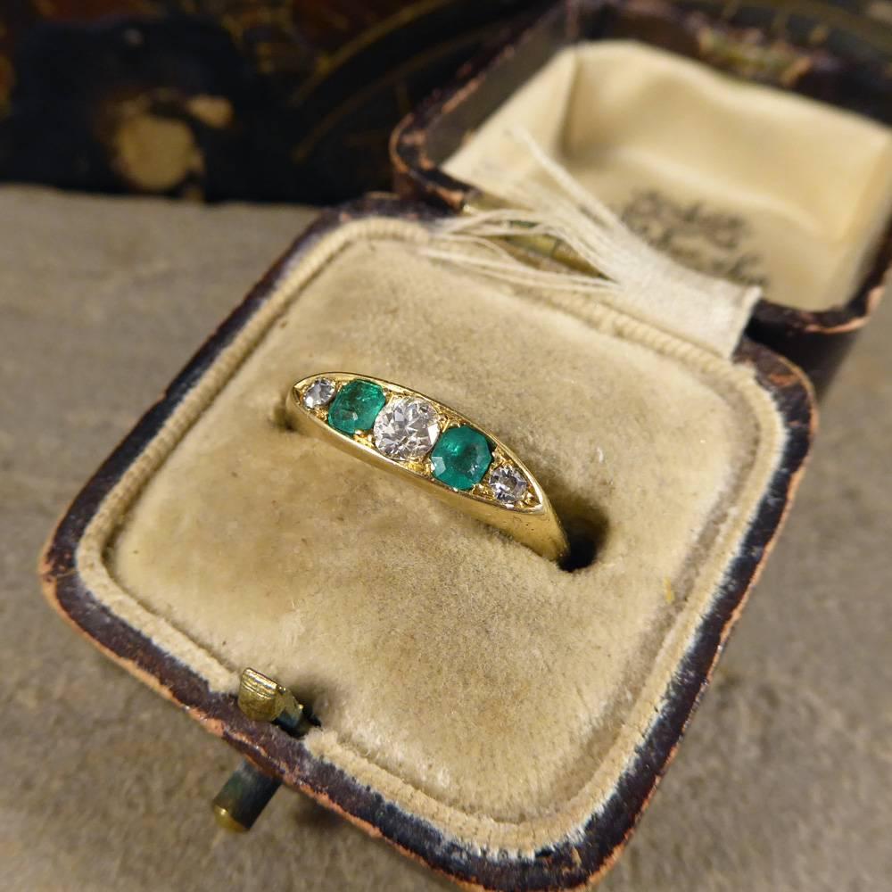 Antique Emerald and Diamond Five Stone Ring in 18 Carat Yellow Gold 5