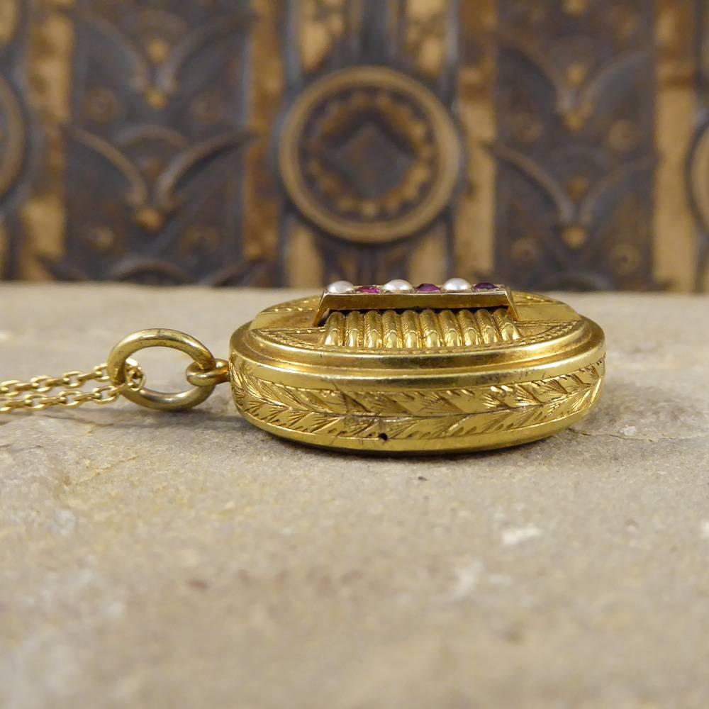 Antique Victorian Pearl Garnet Pendant Locket on a 15 Carat Gold Chain 2