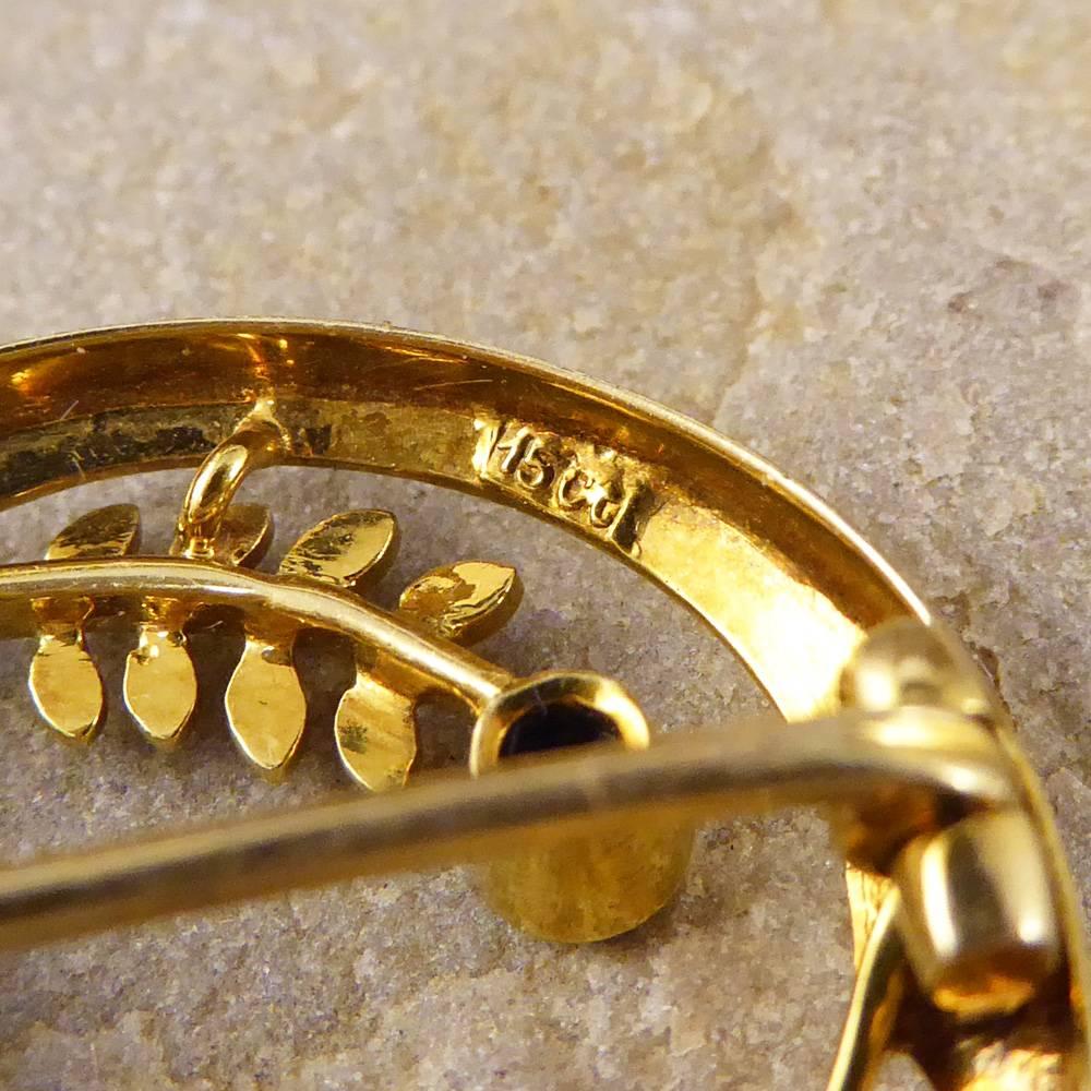 Women's Antique Edwardian Ruby, Diamond and Sapphire Set Circular Gold Brooch
