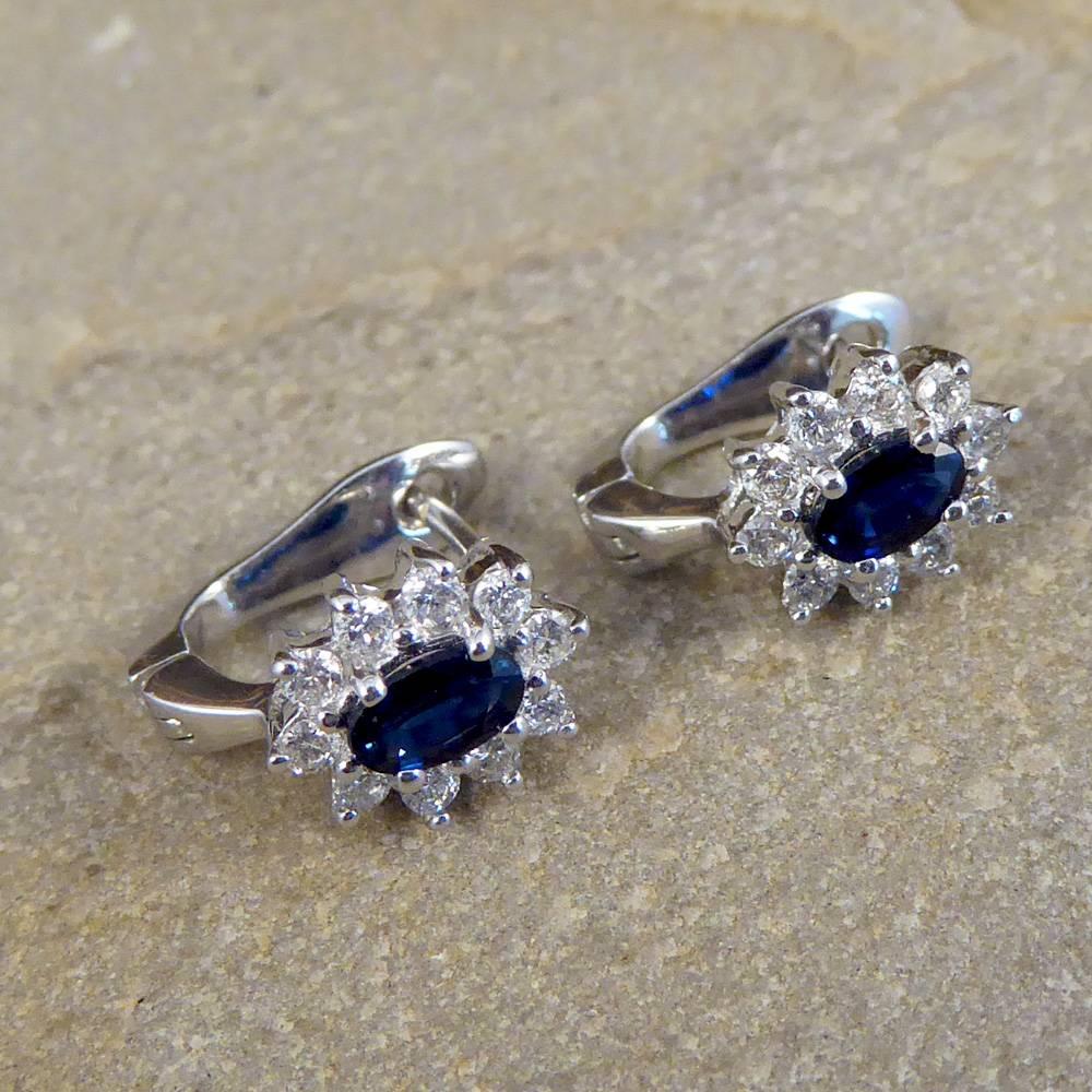 Sapphire and Diamond Cluster 18 Carat White Gold Earrings In Good Condition In Yorkshire, West Yorkshire