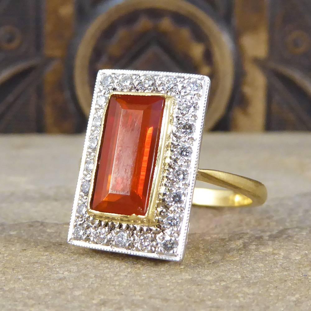 Women's Vintage 18 Carat Fire Opal and Diamond Cluster Ring