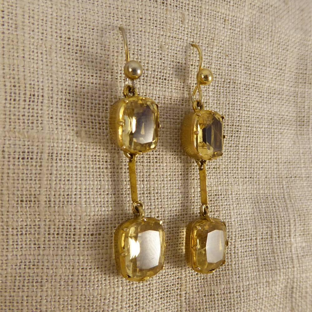 Antique Citrine 9 Carat Gold Drop Earrings In Good Condition In Yorkshire, West Yorkshire