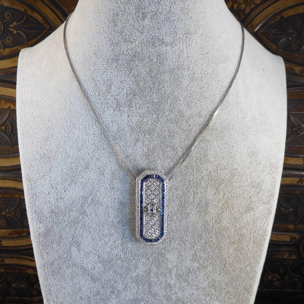 Sapphire and Diamond 18 Carat Pendant Brooch and Chain 3