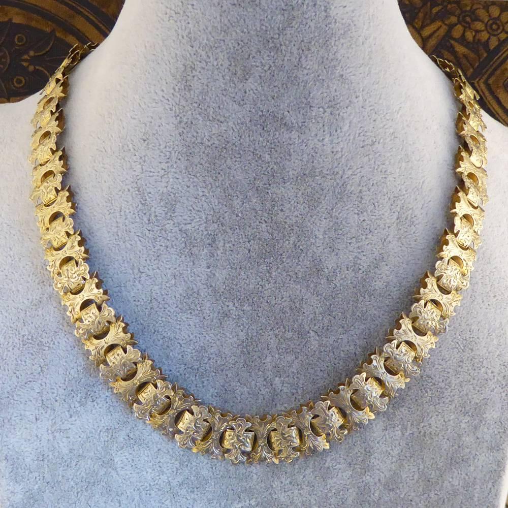 Antique Victorian Link Chain Silver Gilt Necklace In Good Condition In Yorkshire, West Yorkshire