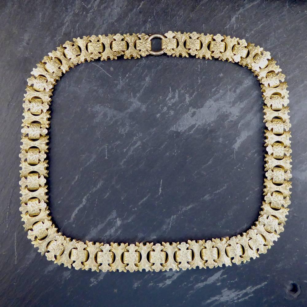 Women's or Men's Antique Victorian Link Chain Silver Gilt Necklace