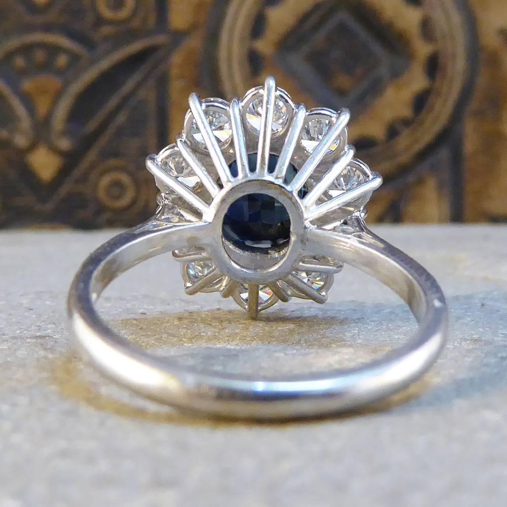 Sapphire and Diamond 18 Carat White Gold Cluster Engagement Ring In Good Condition In Yorkshire, West Yorkshire