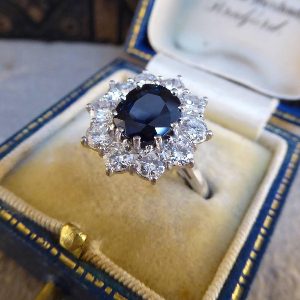 Sapphire and Diamond 18 Carat White Gold Cluster Engagement Ring 4
