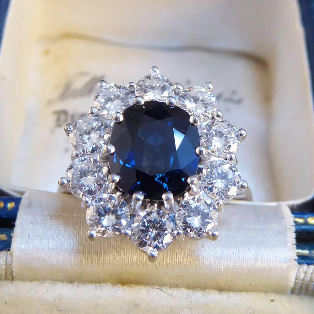 Sapphire and Diamond 18 Carat White Gold Cluster Engagement Ring 5