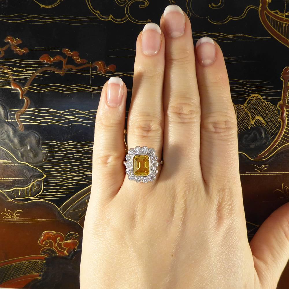 Yellow Sapphire 3 Carat and Diamond Engagement 18 Carat White Gold Ring 1