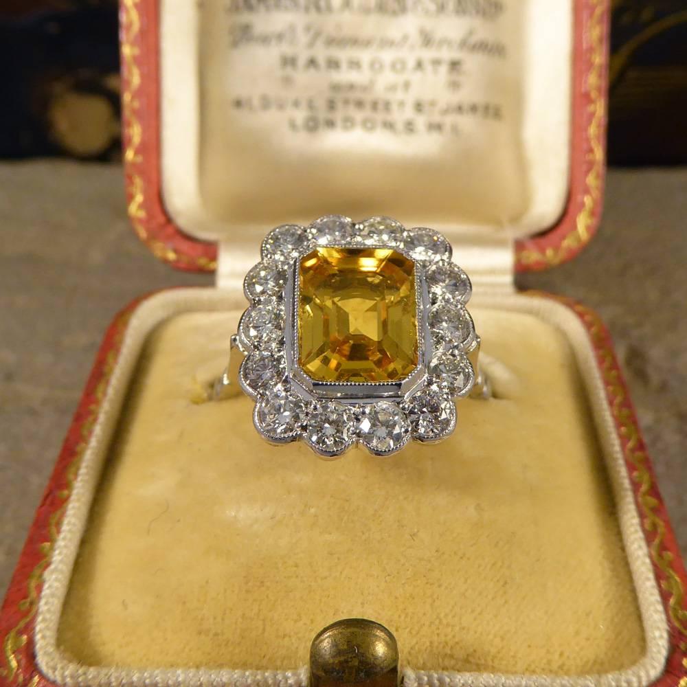 Yellow Sapphire 3 Carat and Diamond Engagement 18 Carat White Gold Ring 2
